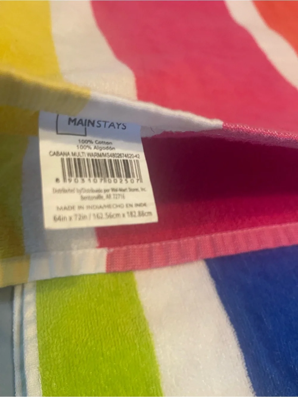 Oversized Mainstays Striped Beach Towel in Pink, Yellow, Orange and White